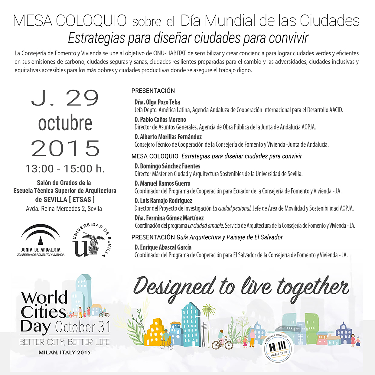 Programa Mesa Coloquio sobre el Día Mundial de las Ciudades | 29 octubre 2015