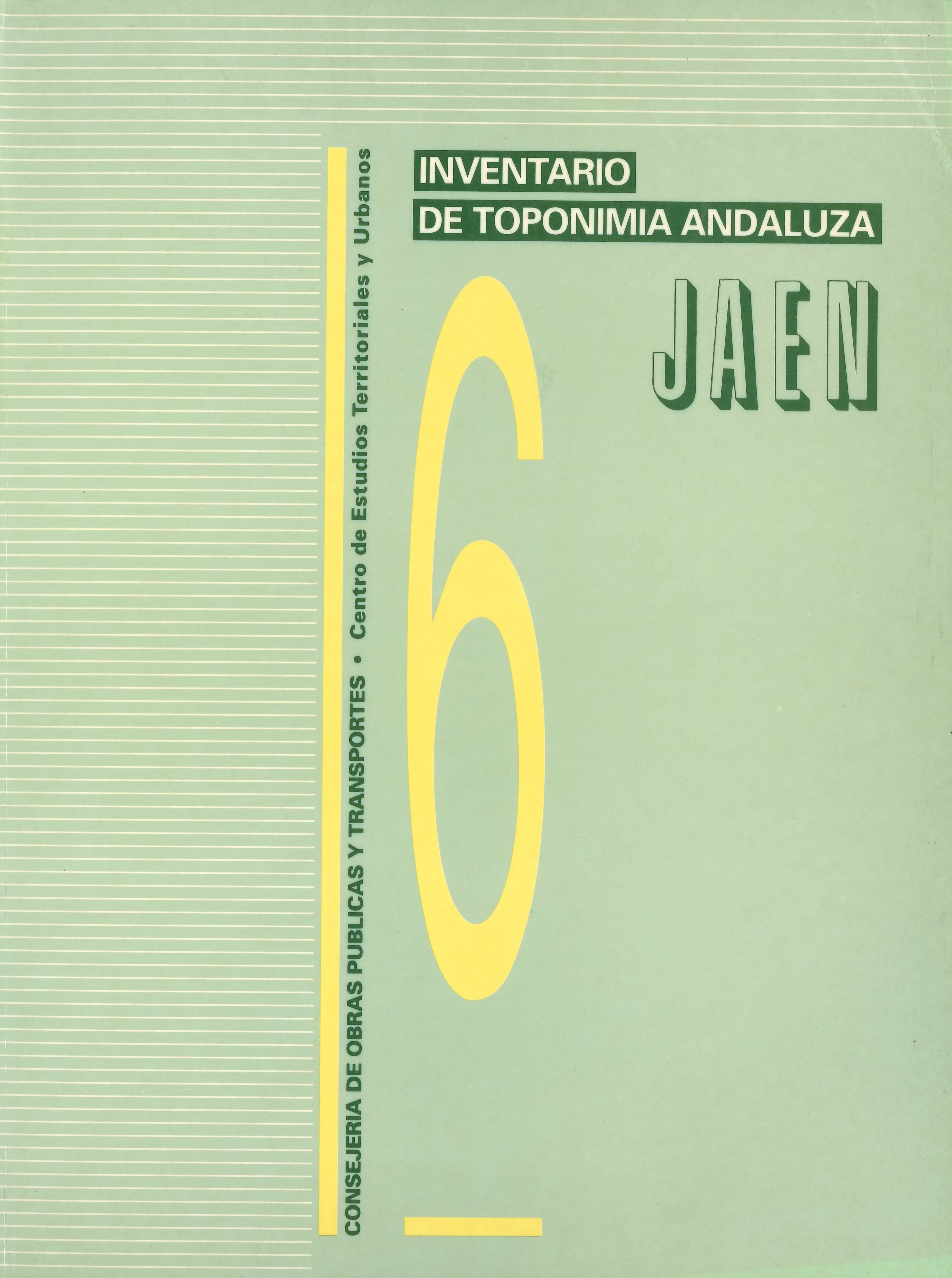 Imagen representativa de la publicación Inventario de toponimia andaluza. Tomo 6: Jaén