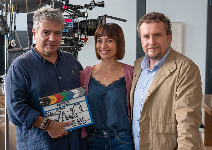 José Ángel Bohollo, Natalia Varbeke y Fernando Kay en el rodaje de 'Padres' (foto: Academia de Cine)