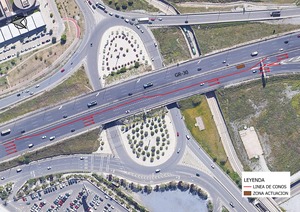 Zona de actuación en la calzada dela GR-30.
