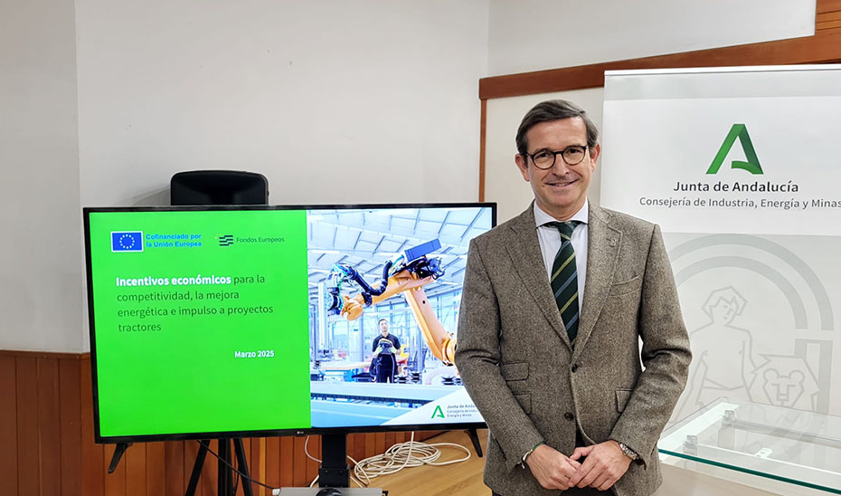 El consejero de Industria, Energía y Minas, Jorge Paradela, en la presentación del nuevo paquete de ayudas para el tejido industrial andaluz.