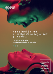 texto: Revolución en el sector de la seguirdad y la salud. dos caras una de mujer y otra de robot