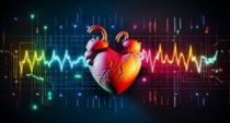Ilustración de un corazón con un electrocardiograma por detrás