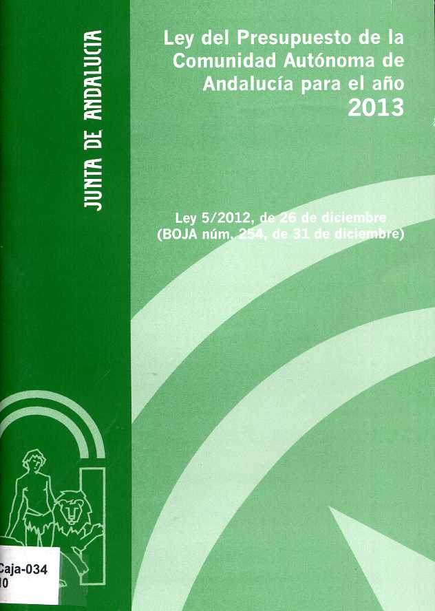 Ley del Presupuesto de Andalucía año 2013