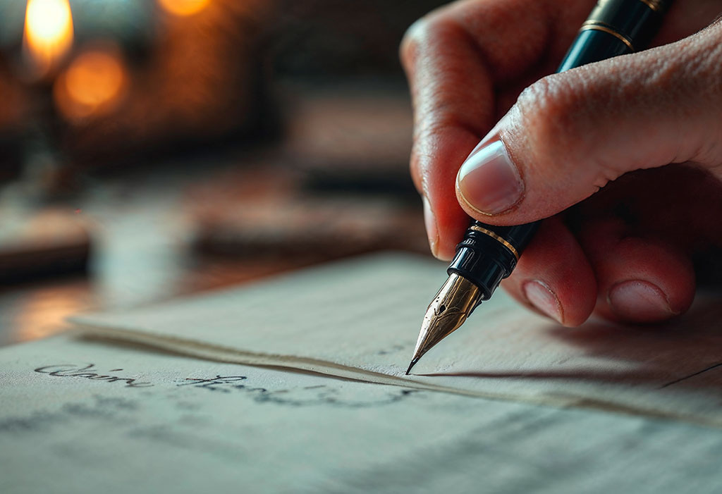 Mano con una pluma estilografica escribiendo