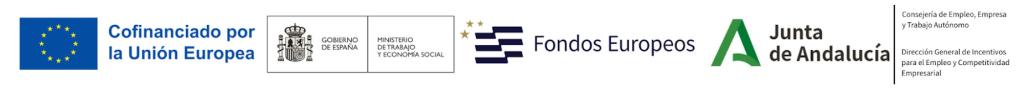 Logos de entidades que participan en la subvención: UE, Gobierno de España, Fondos Europeos, Junta de Andalucía